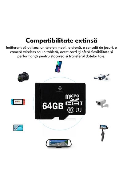 Spionescu MicroSD memory card, 64 GB, Class 10, for phone, surveillance camera, camera, IPX6 waterproof