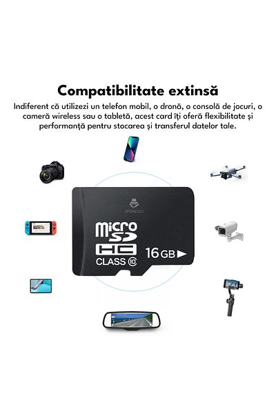 Spionescu MicroSD memory card, 16 GB, Class 10, for phone, surveillance camera, camera, IPX6 waterproof