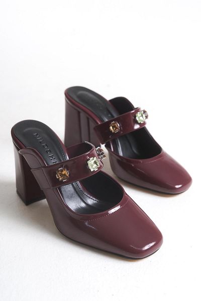 Niloshka Burgundy Patent Leather Stone Women's Slippers