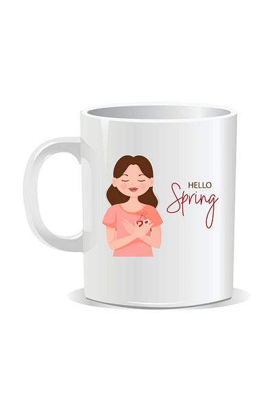 OEM Personalized mug with March 1st message, Hello Spring - White interior