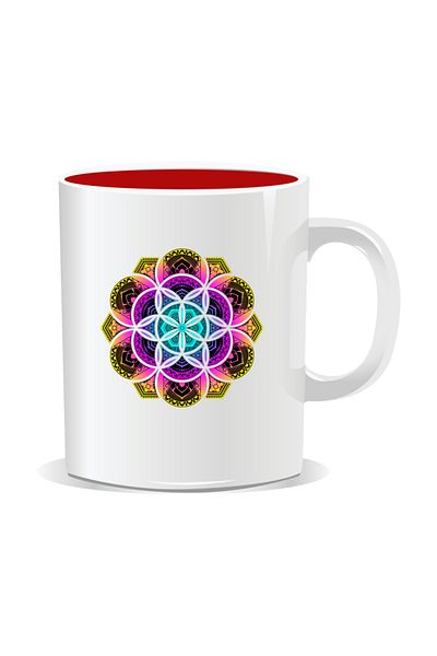 OEM Personalized mug with mandala, Mandala gcik - Red interior