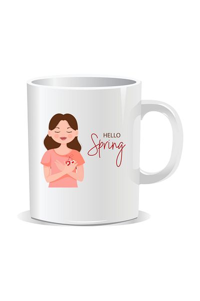 OEM Personalized mug with March 1st message, Hello Spring - White interior
