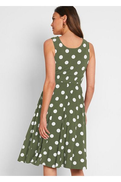 Şans Women's Plus Size Khaki, Point Pattern Wrapped Back Waist Rubber Detail Dress 65N19620