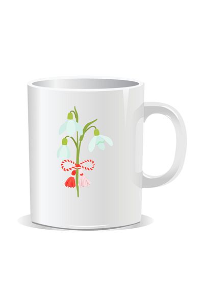 OEM Personalized mug with March 1st message, Snowdrops - White interior