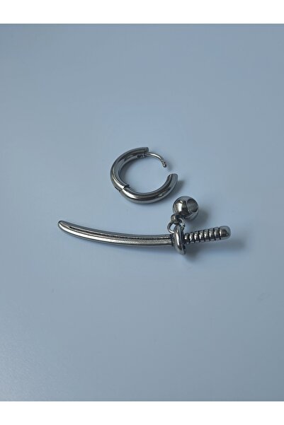 kurukafagift Sword Looking Single Stainless Steel Men's Hoop Earrings