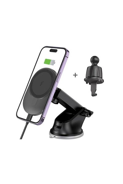OEM Suport magnetic pentru telefon, două metode de montare, compatibil cu MagFit, încărcare wireless 15W, negru-verzui