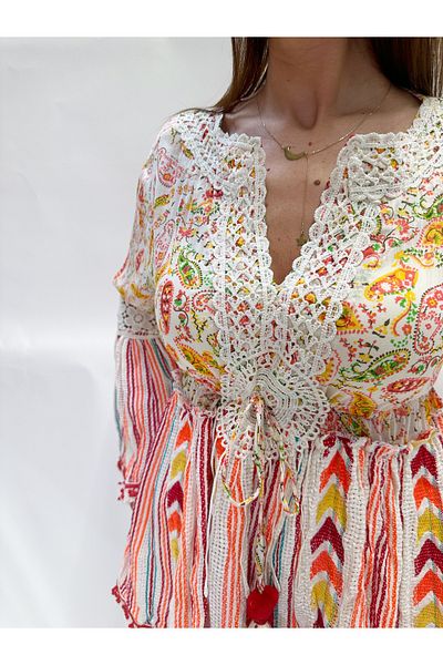 IFASTFASHION Bluză boho cu broderie etnică și mâneci largi – stil festival chic
