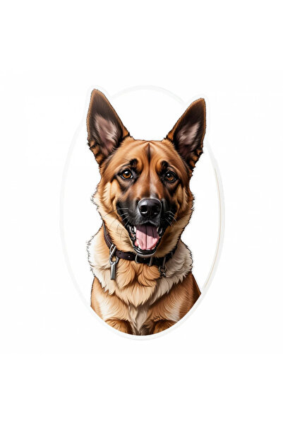 INOVATIX Set de 8 piese, autocolant câine Belgian Malinois cu medalion, INOVATIX®. 6 cm