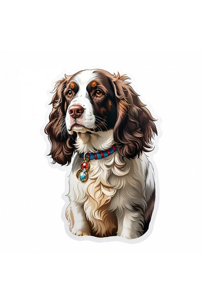 INOVATIX Set of 8 pieces, English springer spaniel dog sticker with collar, INOVATIX®. 6 cm