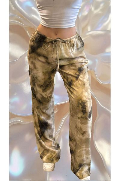 VibeGaia Patterned Premium Wide Leg Trousers with Elastic Waist