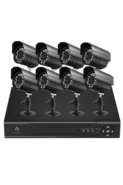 Spionescu Outdoor video surveillance kit, 8 cameras, 2MP, IR night vision, 4-channel DVR, Full HD, IP66