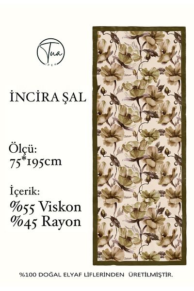 TUA İPEK Organic Viscose Silk İnci̇ra Shal - Floral Pattern