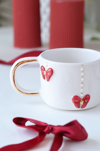 ada mia seramik 24K Gold Decorated Ceramic Mug with Handmade Bow Design