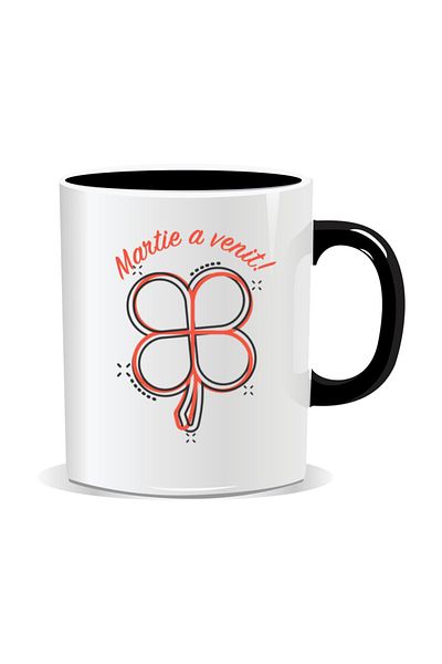 OEM Personalized mug with March 1st message, March has come, clover - Black interior