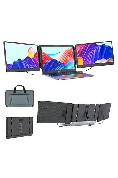 Influential Tech Monitor portabil extensibil cu ecran dublu de 14", IPS FHD, USB-C și HDMI, rotație la 180°, sistem de operare multiplu