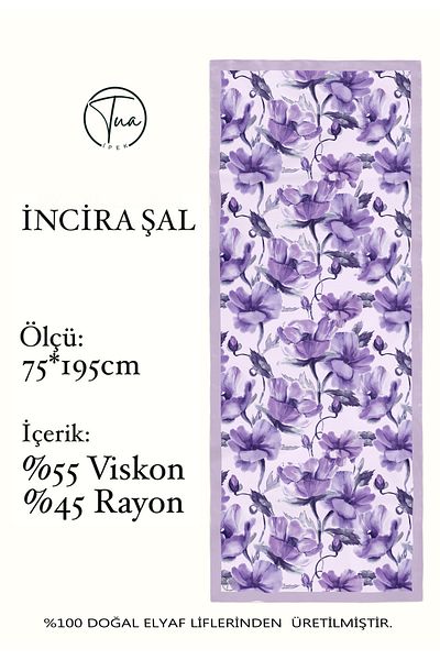 TUA İPEK Organic Viscose Silk İnci̇ra Shal - Floral Pattern