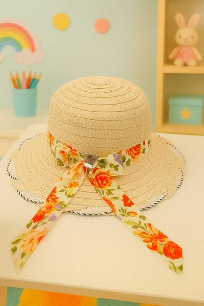 gigigiyim Ribbon Patterned Girl's Straw Hat