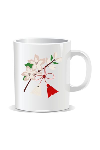 OEM Personalized mug with March 1st message, branch with flowers and string - White interior