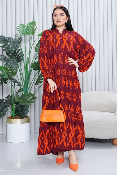 EL jadida Women's Katkat Patterned Plus Size Viscose Hijab Dress Burgundy