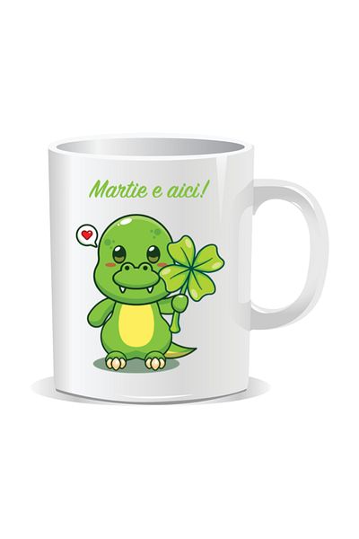 OEM Personalized mug with March 1st message, March is here, Dino - White interior