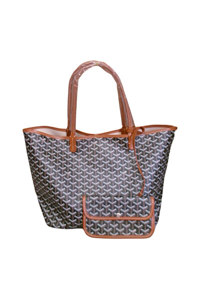 Kairon Accessories Monogram Detaylı Yavrulu Kadın Omuz Çantası Tote Bag Goyard Style