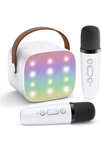 goBERA Set 2 microfoane karaoke copii cu difuzor portabil goBERA®, 4 efecte voce, Lumini LED,