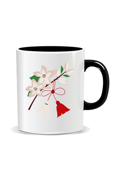 OEM Personalized mug with March 1st message, branch with flowers and string - Black interior