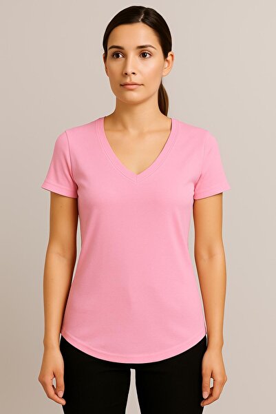 vikitekno Tricou pentru femei cu decolteu în V, strâns/ slim fit cu fustă ovală