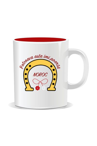 OEM Personalized mug with March 1st message, This horseshoe brings me luck - Red interior