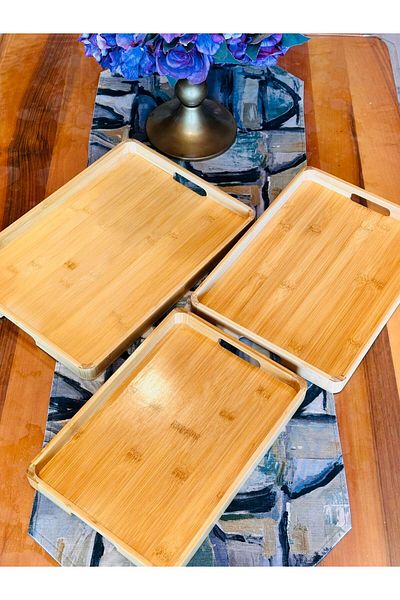 Makri Set of 3 Rectangular Bamboo Tray, Large: 29 X 41 Cm, Medium: 26 X 37 Cm, Small: 23 X 33 cm