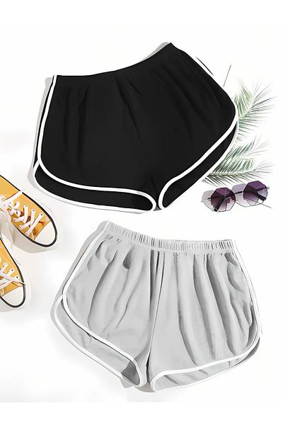 BEETON 2 Pack Plain Dolphin Mini Shorts - Unprinted Short Without Cords
