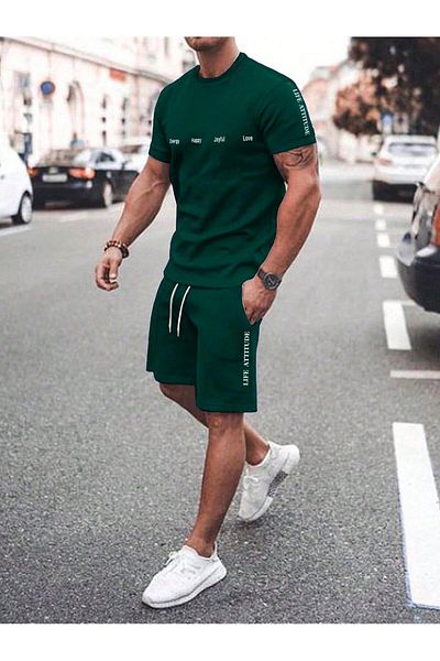 Kaptins Men's Short Sleeve T-Shirt-Shorts Set Printed Cotton Fabric Oversize Fit