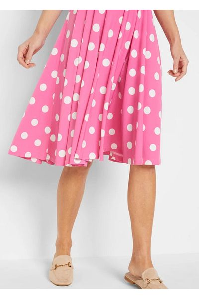 Şans Women's Plus Size Pink Score Patterned Wrapped Back Waist Rubber Detailed Dress 65N19620