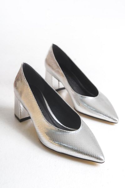 Niloshka Pantofi stiletto metalic MERYLIN Silver Snake