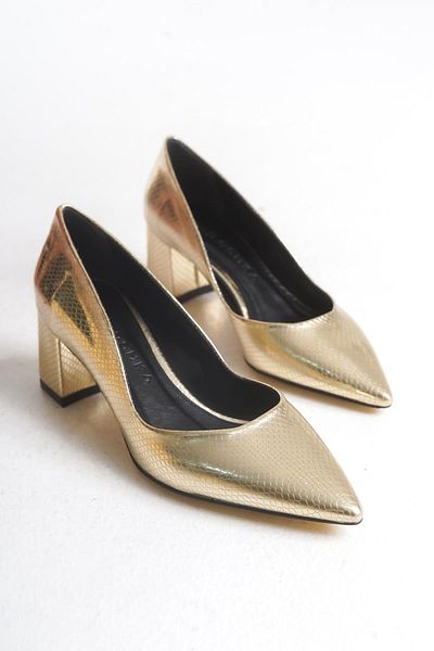 Niloshka Pantofi stiletto metalic ROMEO Gold Snake