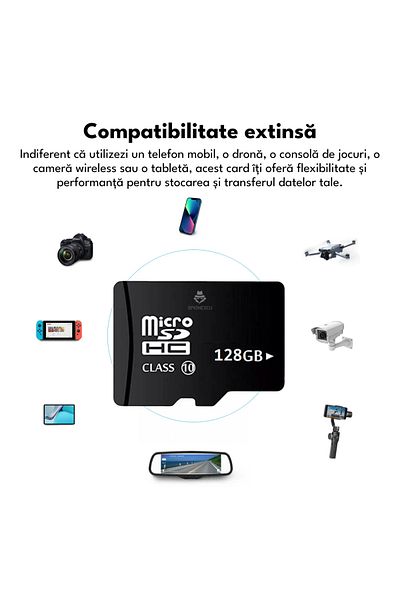 Spionescu MicroSD memory card, 128 GB, Class 10, for phone, surveillance camera, camera, IPX6 waterproof