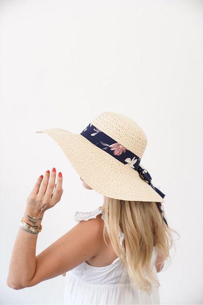 Niloshka Lina Beige Floral Detailed Women's Straw Hat