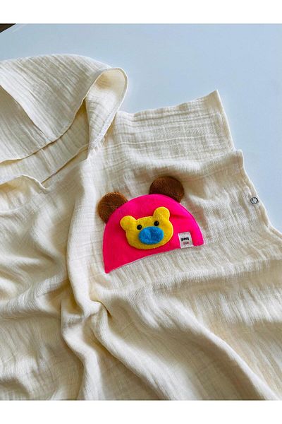 GÜNEŞ KİDS Organic 100% Cotton Muslin Hooded Beach Kids Baby Poncho Bathrobe Bath Towel
