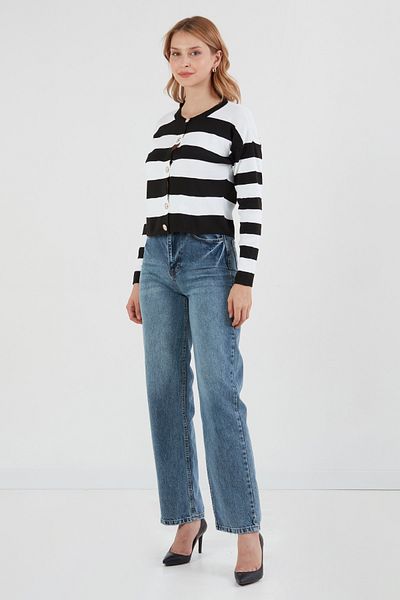 Fulla Moda Striped Buttoned Knitwear Cardigan