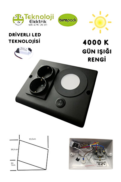 HOMSPARK Tezgah Dolap Altı 2'li Priz Anahtarlı 3 Watt Led Spot Aydınlatma( GÜ...