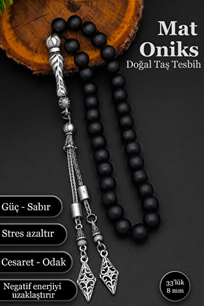 SİLVERA TELKARİ سبحة رجالية من حجر العقيق الطبيعي غير اللامع، 8 مم، تصميم أني...