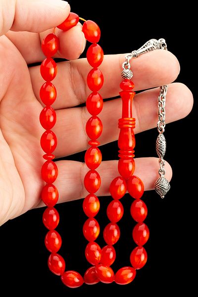 OTTOTESBİH Men's Gift 8X11Mm Katalin Prayer Beads, Bleeding Baga Prayer Beads Red