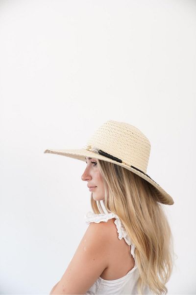 Niloshka Axel Beige Black Bead Detailed Women's Straw Hat