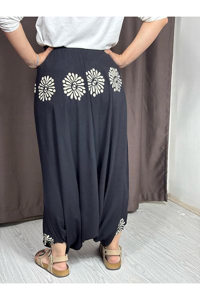 Sobe Hediyelik Black Hand Printed Adana Shalwar – Relaxed Fit, Wide Leg, Ethnic Patterned Summer Trousers