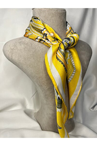 Fam&Co Jewelry Sarı Renkli Etnik Desenli Fular – Yumuşak Soft Kumaş Şık Aksesuar