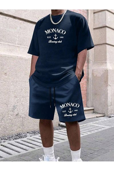 Kaptins Men's Short Sleeve T-Shirt-Shorts Set Printed Cotton Fabric Oversize Fit