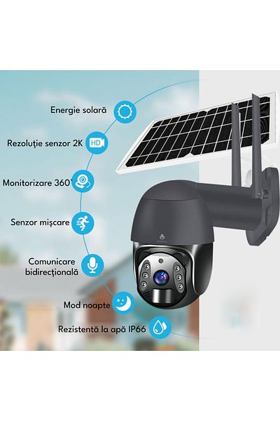 Spionescu Solar panel surveillance camera, Q6, 4MP, 4G, PTZ, night vision, two-way communication