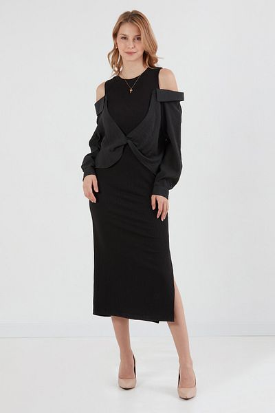 Fulla Moda Βασικό πουκάμισο με λεπτομέρεια φόρεμα με σχισμή