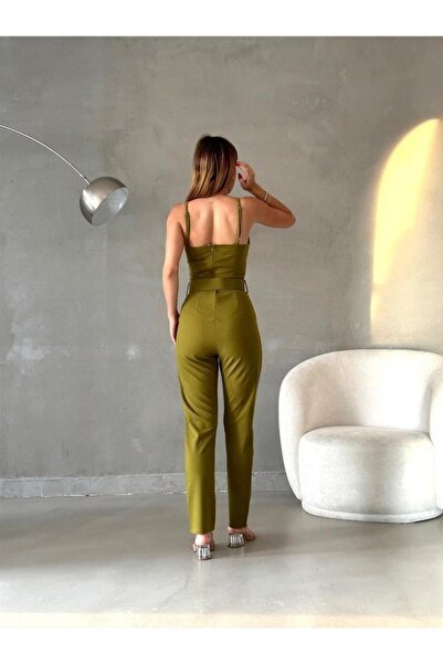 Modafeminen Εισαγόμενη φόρμα κρεπ υφασμάτινη ζώνη φιστίκι πράσινο 582203