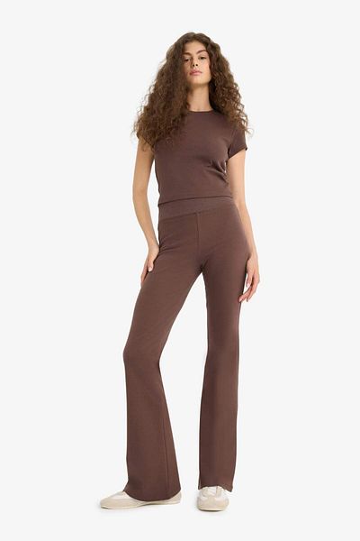 DeFacto Fitted 2-Piece Rib Set Short Sleeve T-Shirt Spanish Leggings F5586Ax25Sm